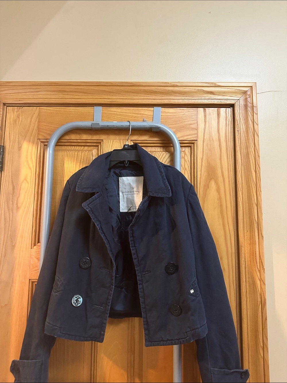 Denim & Supply Ralph Lauren Navy Blue Cropped Double-Breasted Jacket